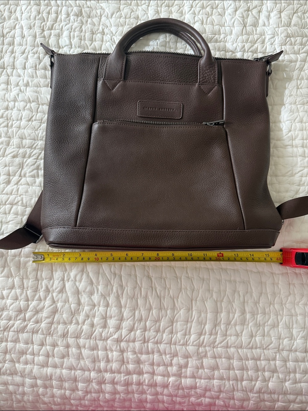 Status Anxiety Dark Brown Pebbled Leather Laptop Tote